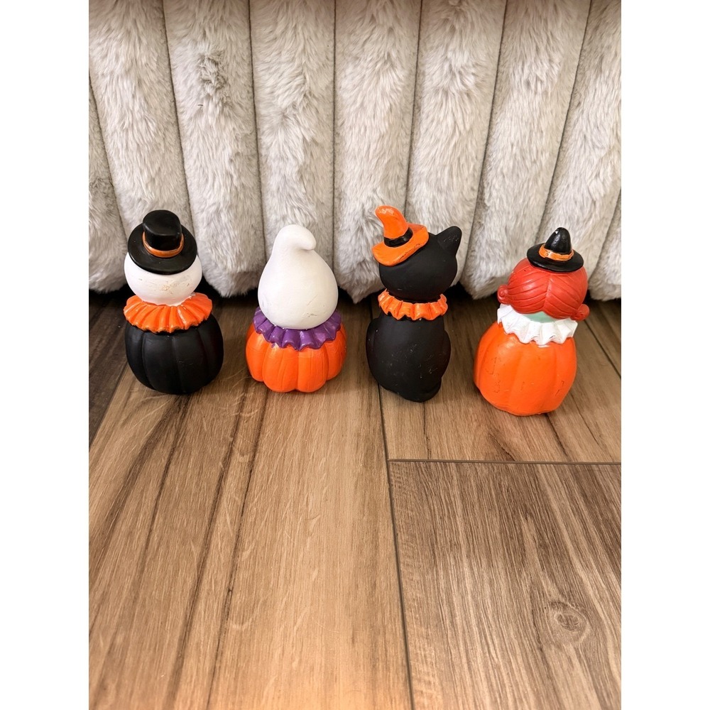Halloween Retro Style Figurine Set 4 Pc Skeleton Ghost Cat Witch Pumpkin Decor - Picture 3 of 7
